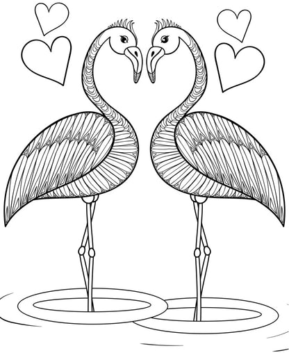 Flamingos, PDF Coloring Book - Enjoy Romantic Decorative Pages