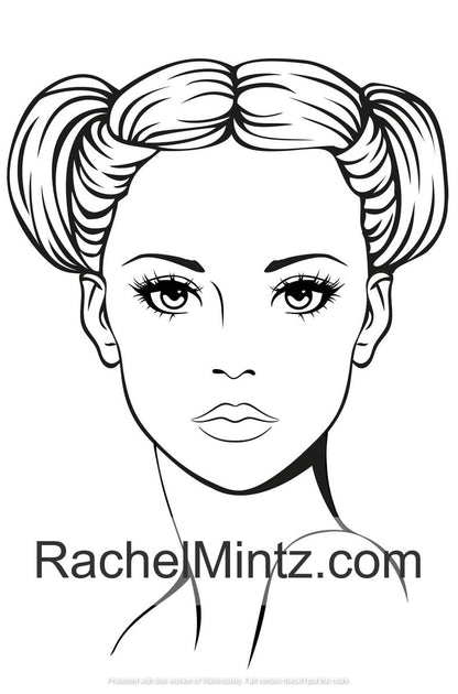 Flirty Hairstyles - Women Portraits Coloring Book, Beautiful Hair Designs, Attractive Young Faces (PDF Book)