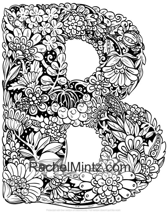 Floral Letters - Blooming ABC Flowers Typography Designs (Digital Coloring Book) Rachel Mintz