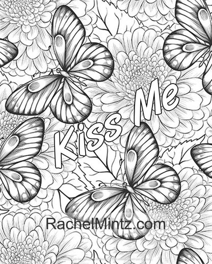 Flowers Love Phrases - Floral Patterns for Valentines Day (Digital PDF Coloring Book)