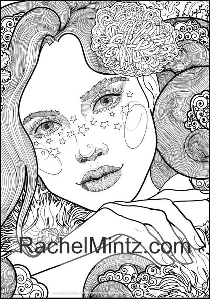 Flowers Scent - Floral & Gorgeous Women Portraits Coloring Book (Digital Format) Rachel Mintz