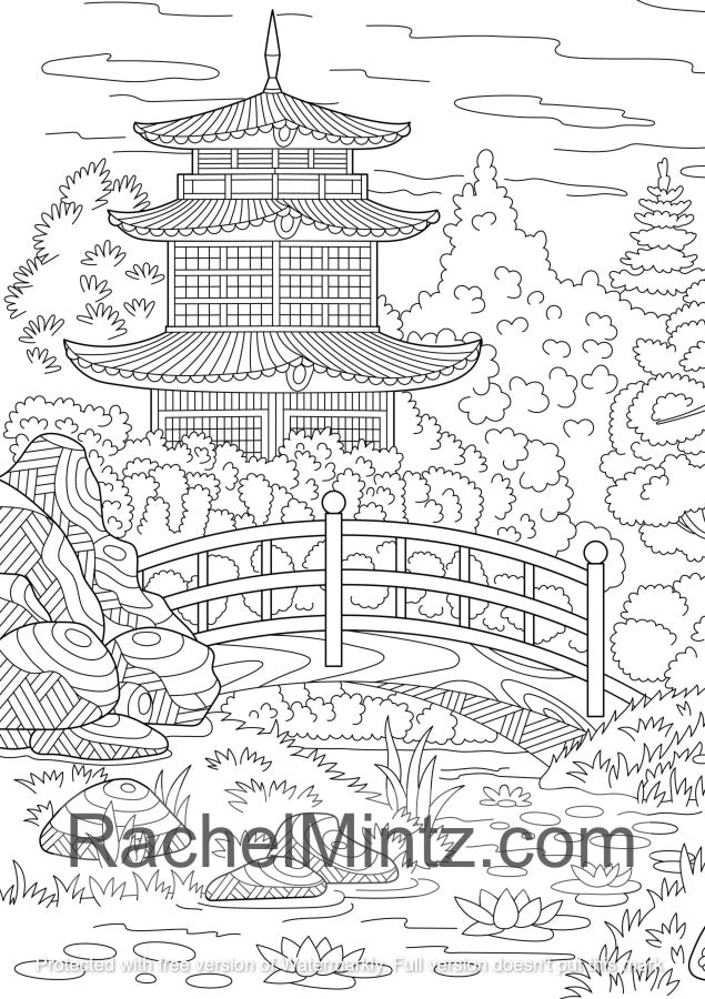 Geisha Garden - PDF Coloring Book: 30 Japanese Women & Nature Scenes Rachel Mintz