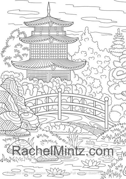 Geisha Garden - PDF Coloring Book: 30 Japanese Women & Nature Scenes Rachel Mintz