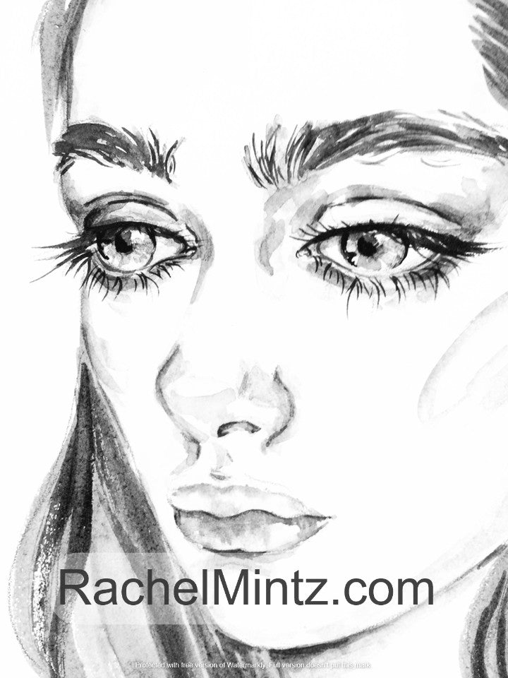 Gorgeous - Grayscale Portraits Watercolor Art, Printable Format Coloring Book