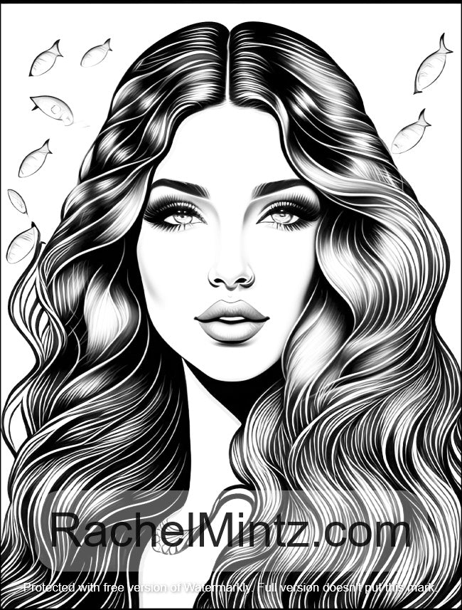 Hair Flow - Wavy Hair Coloring Book, Beautiful Girls With Long Curly Swirls Hairstyles, AI Art (Printable PDF Book)