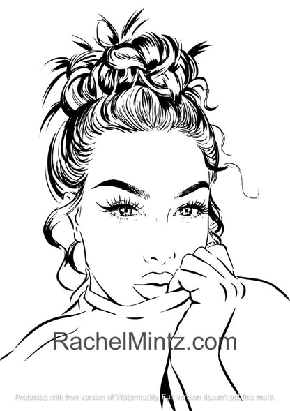 Hairstyles No' 2 -  Women With Beautiful Hair Designs, PDF Coloring Book Rachel Mintz