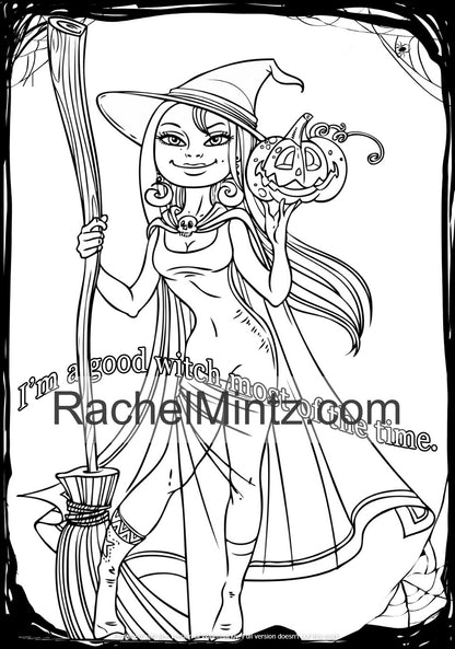 Halloween - Cute Witches, Pumpkins & Haunted Houses (PDF Format) Coloring Book for Adults
