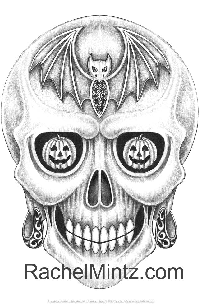 Halloween Skulls Feast - Witches and Pumpkins Grayscale, PDF Coloring Book