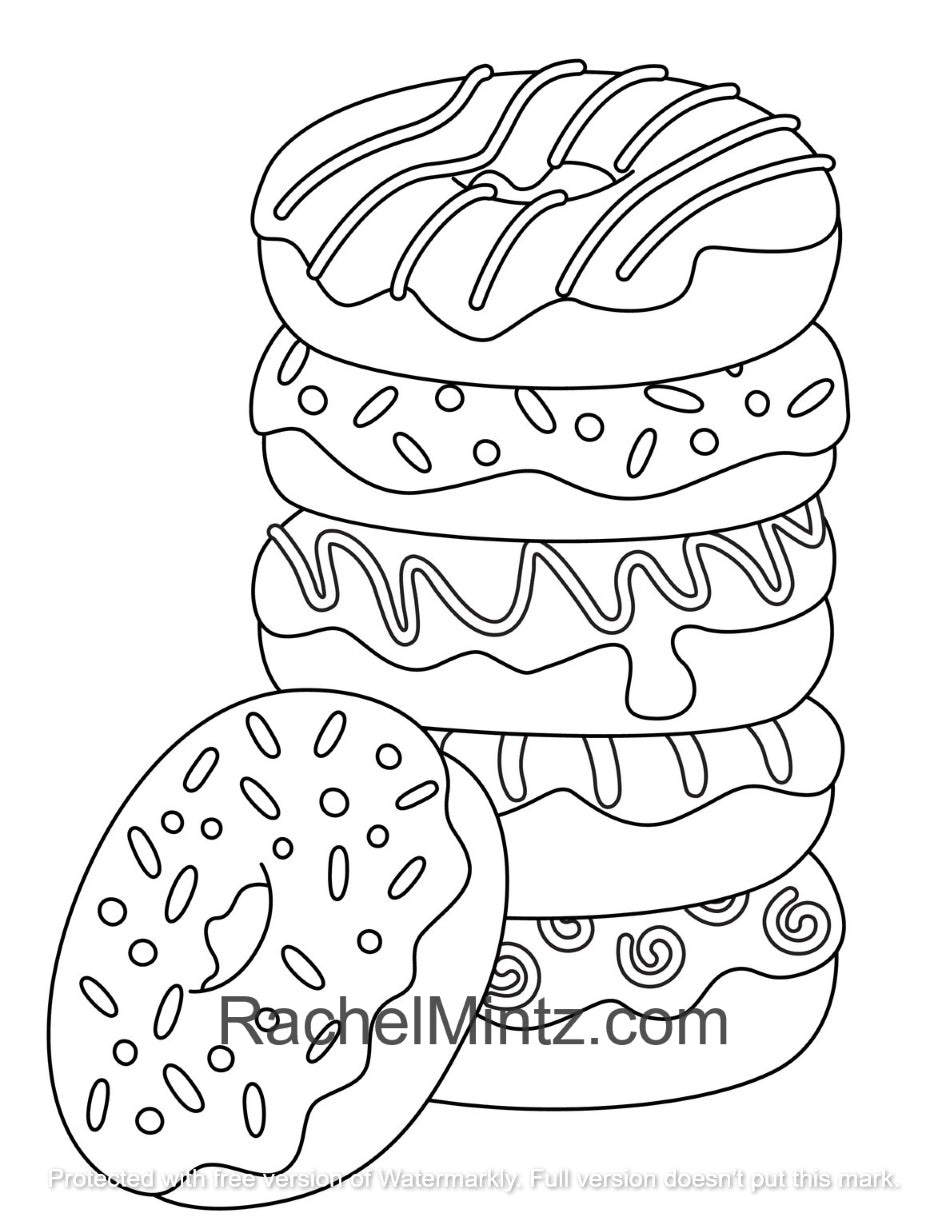 Happy Glaze - Donuts, PDF Coloring Book Rachel Mintz 