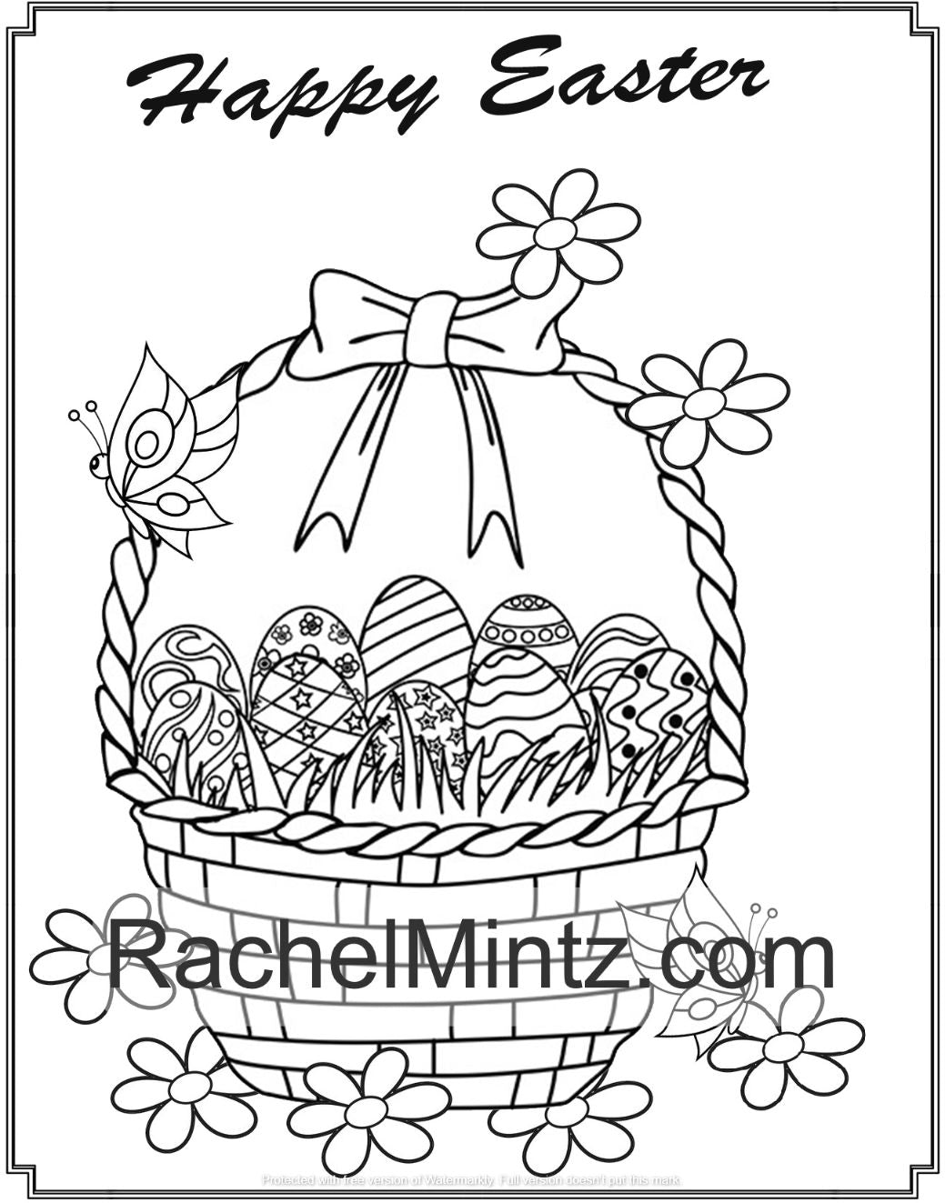 Happy Easter - Easy Coloring Easter Bunny & Eggs (Digital PDF Book)