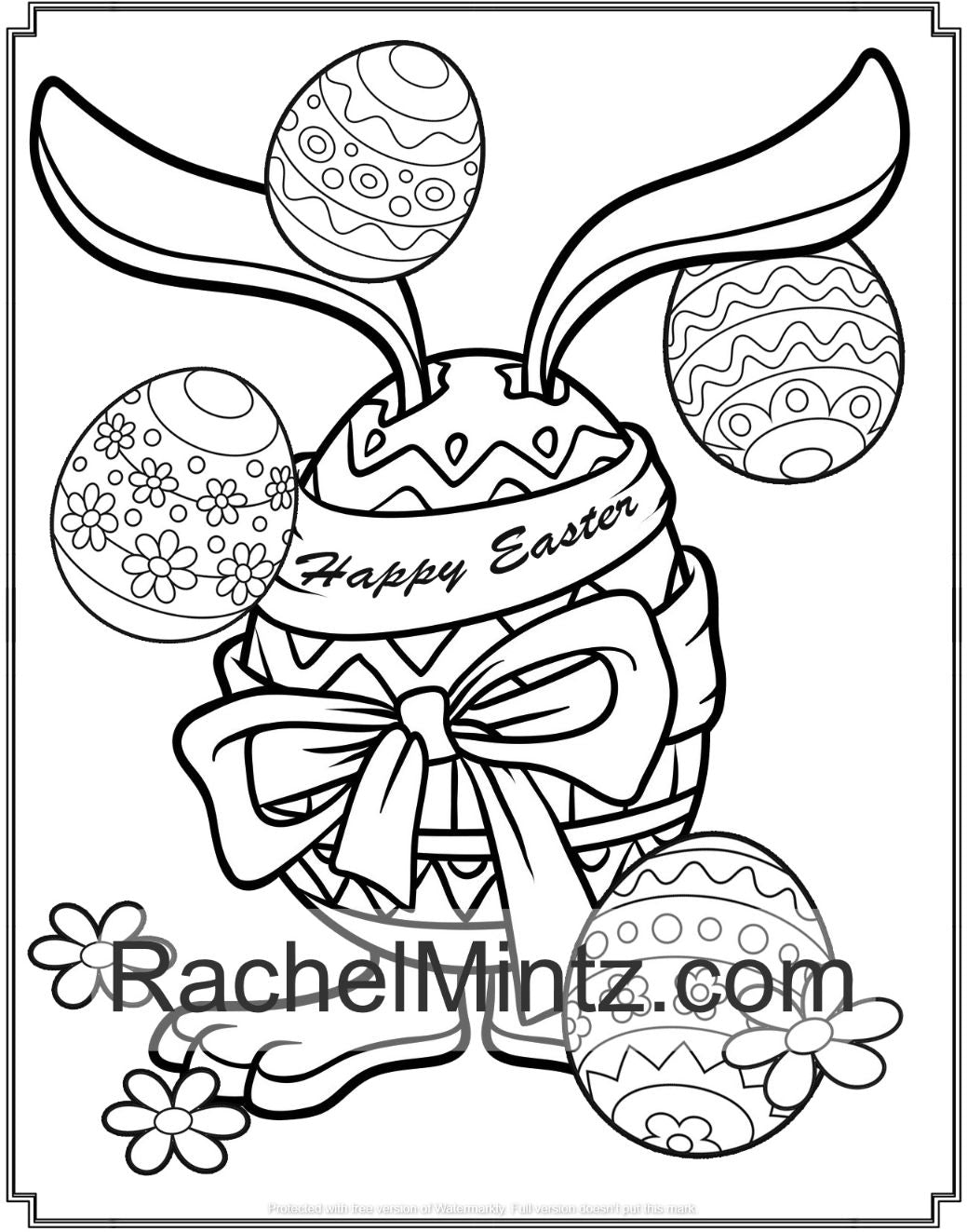 Happy Easter - Easy Coloring Easter Bunny & Eggs (Digital PDF Book)
