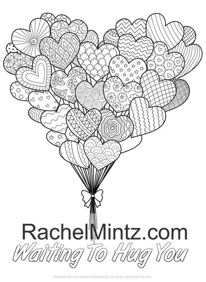In Love - 50 Valentines Coloring Pages, Lovers Hearts, Kisses, Love Note, Loving Phrases (Digital Book)