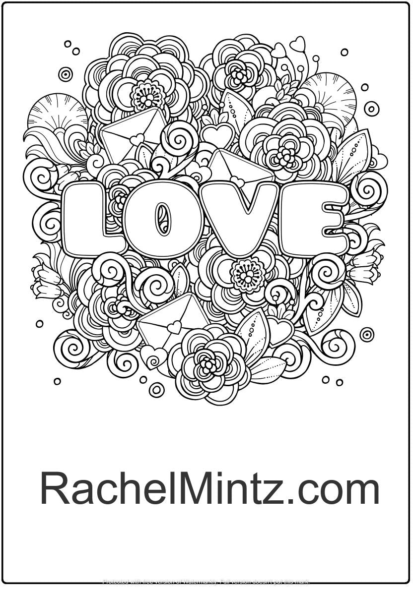 In Love - 50 Valentines Coloring Pages, Lovers Hearts, Kisses, Love No ...