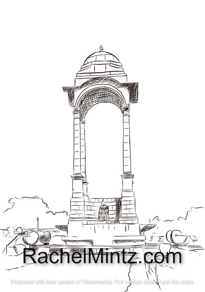 India Temples - Grayscale Sketches Monuments & Architecture, PDF Coloring Book