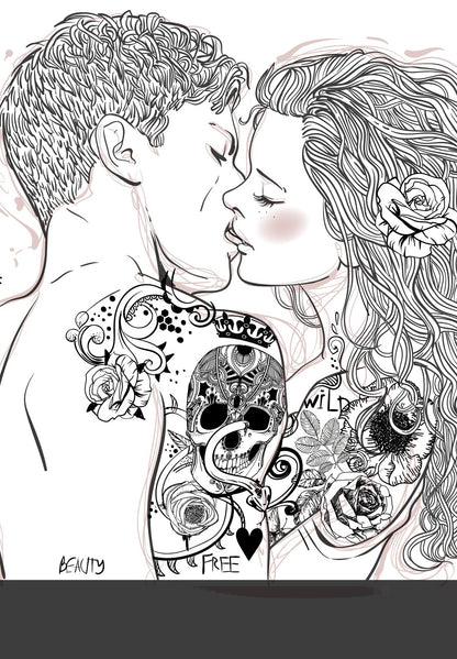 The Lovers Kiss - Romantic Hugging & Kissing - Valentines Day Coloring Book Rachel Mintz