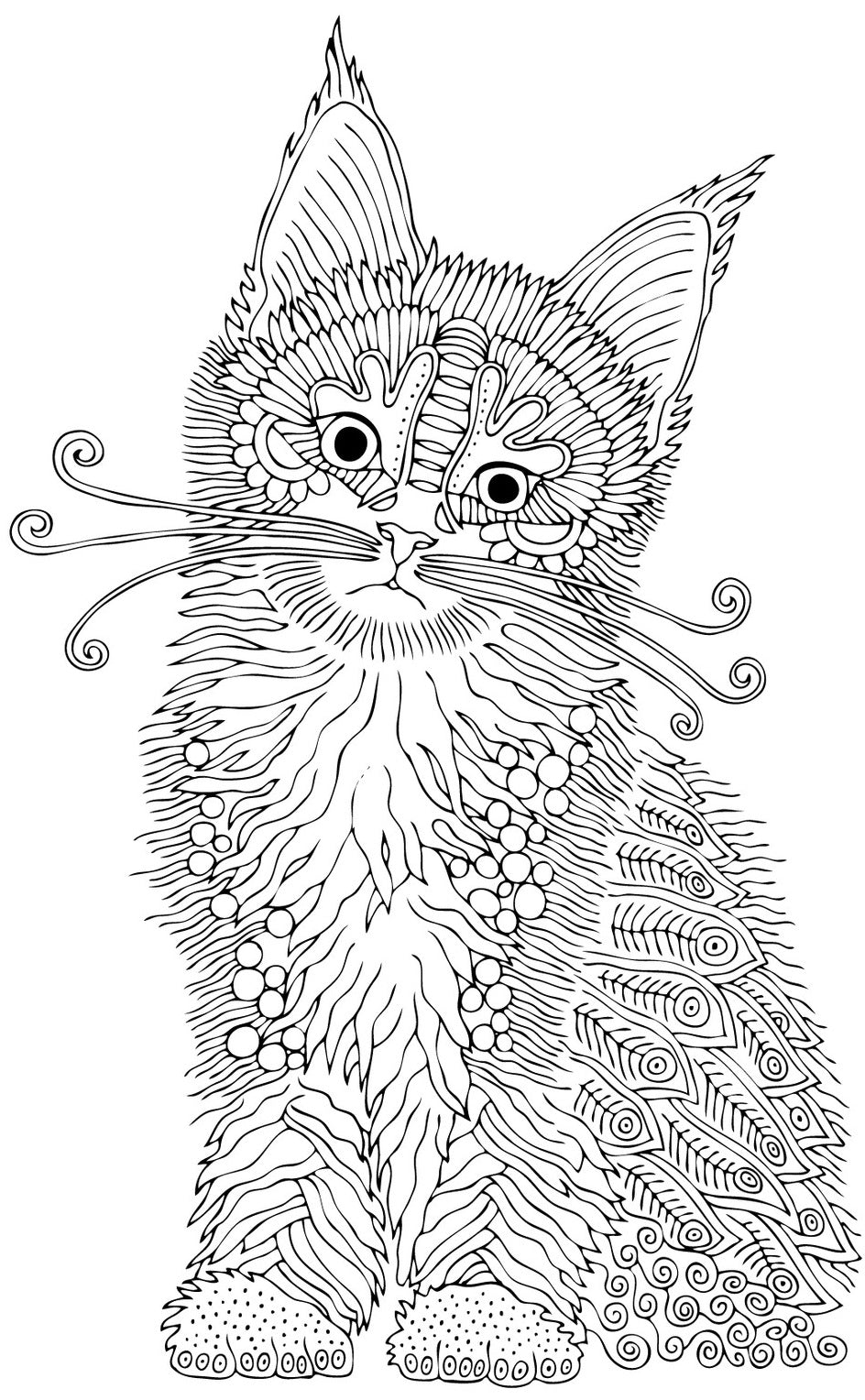 Adorable Kitty Cat with a Bow coloring page | Free Printable Coloring Pages