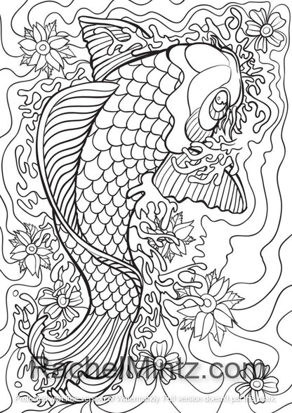 Koi Fish Pond - Japanese Gold Fish Coloring (PDF Book) For Adults