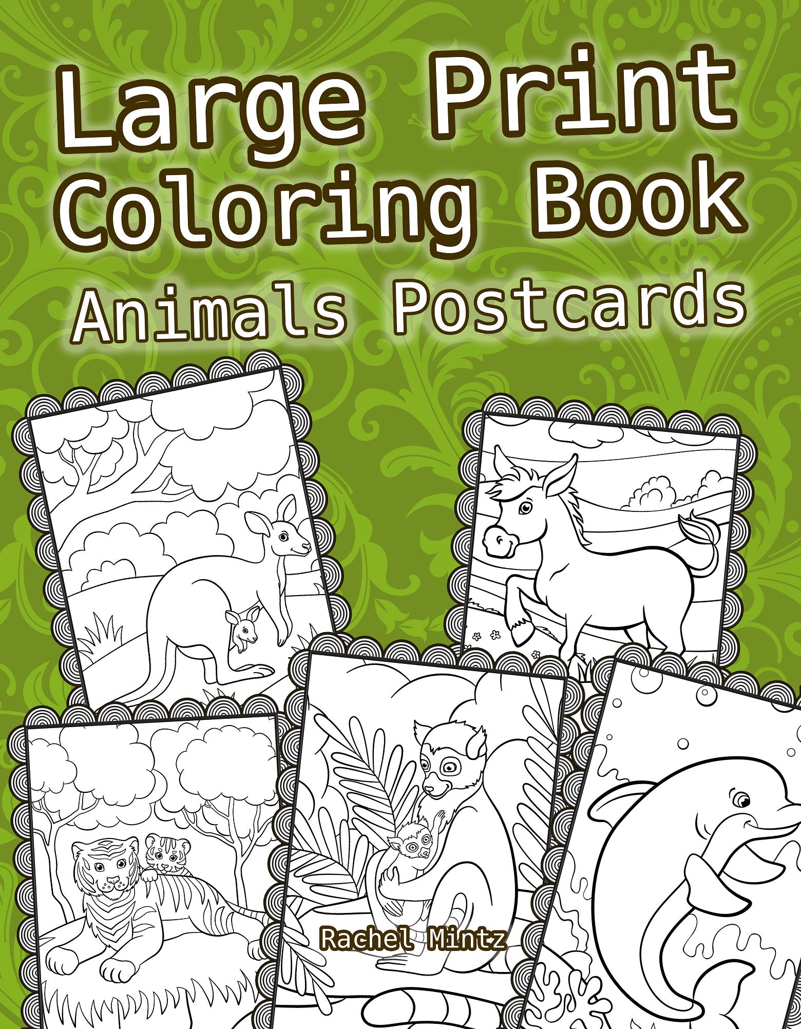 Large Print Animals Postcards - Easy, Bold Lines, Clear Spaces For Visiually Impaired - Printable Format Coloring Book