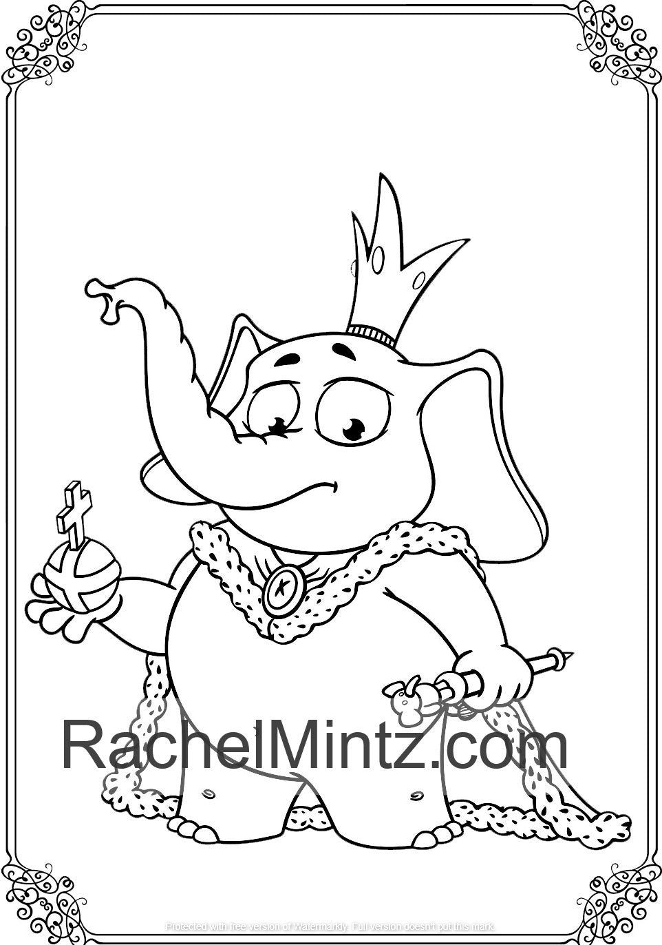 The Cute Elephant - Large Print Coloring Book, Clear Easy Designs, Bold lInes - Printable Format Book