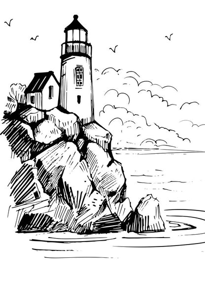 Beautiful Lighthouses - Collection of Seaside Landscapes, PDF Coloring Book