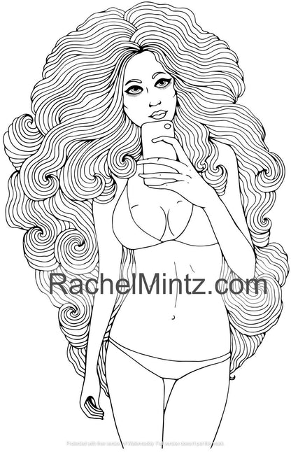 Luscious Hair Beauty - Beautiful Girls With Wavy Long Tempting Hairstyles Poses For Adults (PDF Coloring Book)