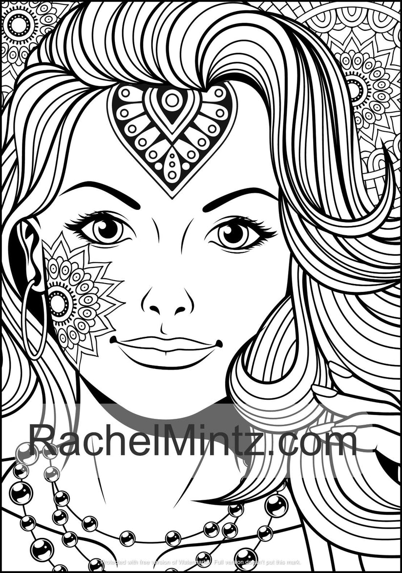Mandala Women Coloring Book (Digital Format) – Rachel Mintz Coloring Books