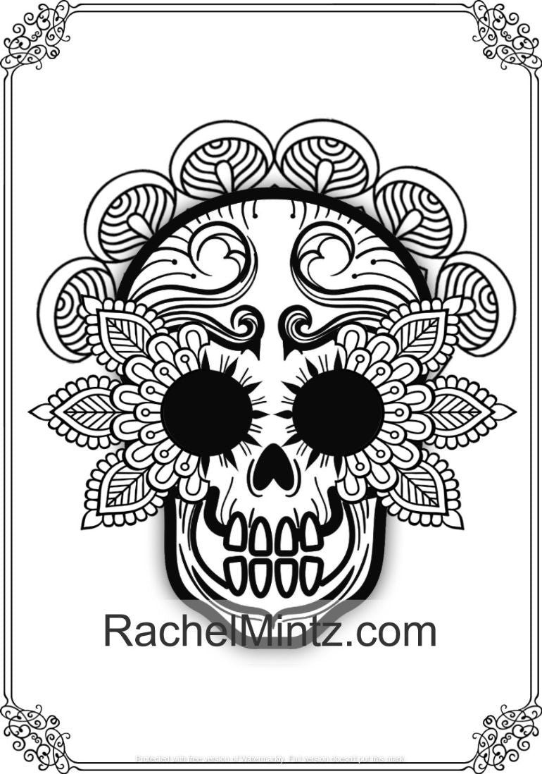 Mandalas & Skulls - Relaxing Sugar Skulls With Decorated Mandalas Designs (PDF Format) Coloring Book