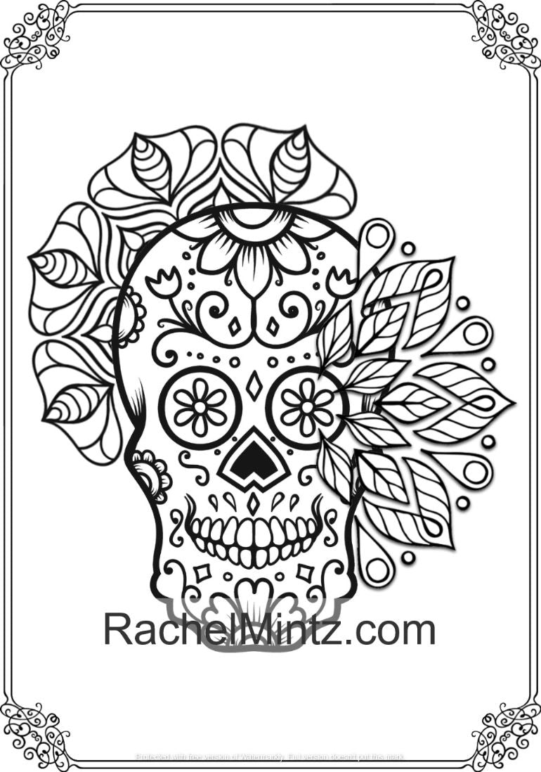 Mandalas & Skulls - Relaxing Sugar Skulls With Decorated Mandalas Designs (PDF Format) Coloring Book