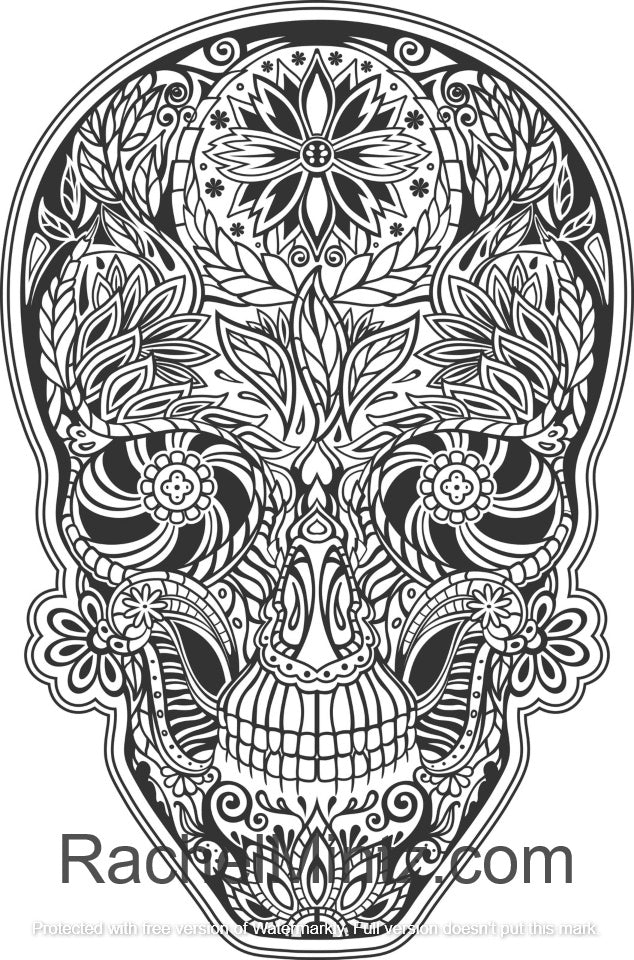 Mexican Skulls Coloring (PDF Book) - Sugar Skulls, Day of The Dead Designs