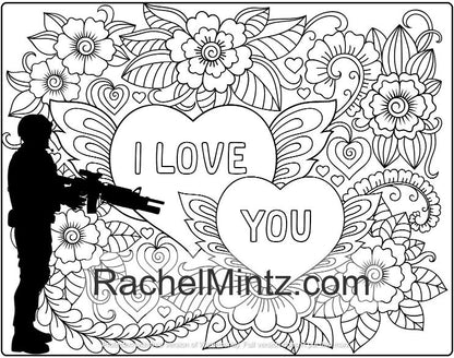 Military Wife Coloring Book, Romantic & Patriotic Designs For Spouses and Girlfriends (Printable Book)