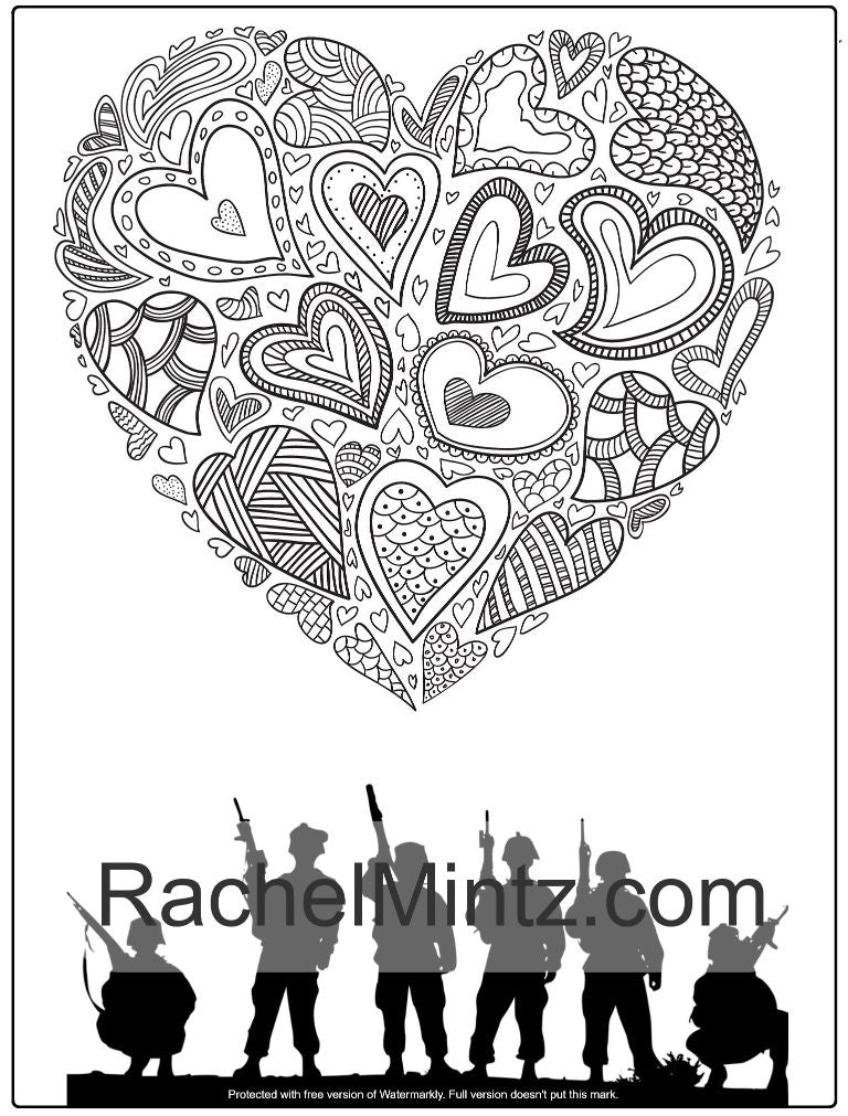 Military Wife Coloring Book, Romantic & Patriotic Designs For Spouses and Girlfriends (Printable Book)