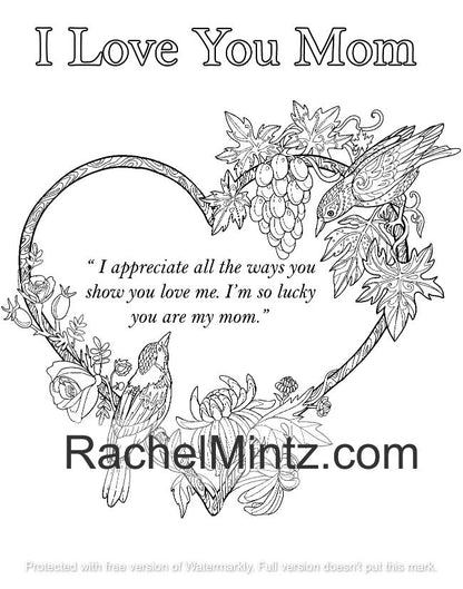 Mother's Day Coloring Book - 35 Love Designs for Mom (Digital PDF Book)