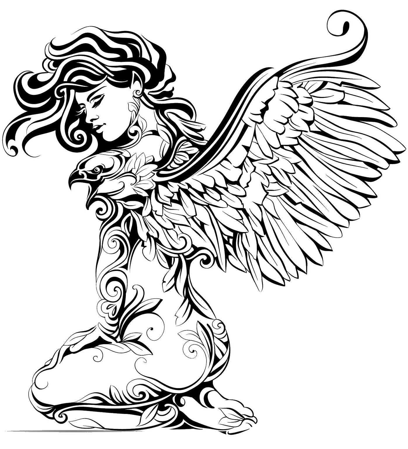 Fantasy Angels - Mystical Beautiful Divine and Demonic Women (Mild Nudity) PDF Coloring for Adults 21+
