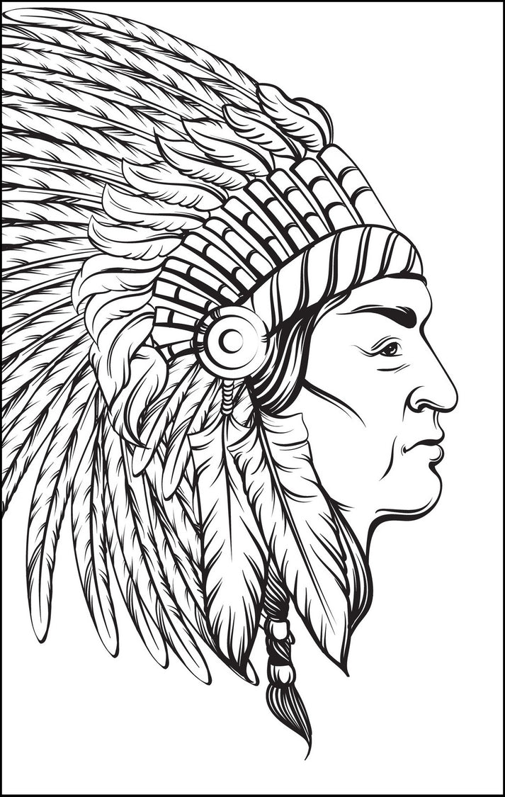 Native American Indians Coloring (PDF Book)- Portraits, Chief Headdres ...