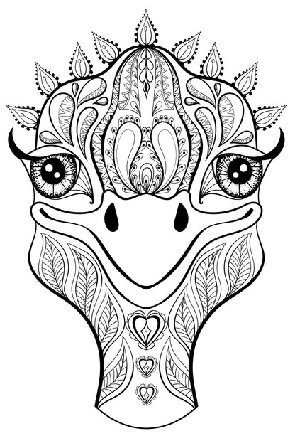 Ostrich Coloring Book - Sweet Ostriches in Doodle Patterns (PDF Book)