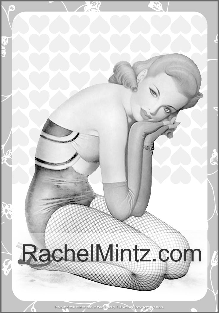 Retro Pin Up Girls - Vintage Grayscale Coloring Book For Adults, Luscious Women, Old Style Posters (Digital Book)