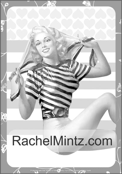 Retro Pin Up Girls - Vintage Grayscale Coloring Book For Adults, Luscious Women, Old Style Posters (Digital Book)