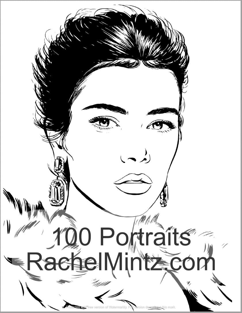 100 Gorgeous Portraits Coloring Book - 100 Best Portraits Collection From Rachel Mintz Books (Digital Edition)