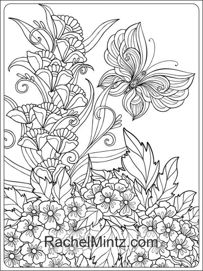 Rainbow Wings - Butterflies and Flowers Coloring (PDF Book) For Adults