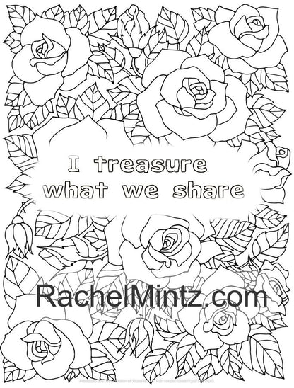 Romantic Coloring Book, Say It With Flowers, 30 Love Notes! Flower Frames With Lovers Quotes (Digital Format Book)