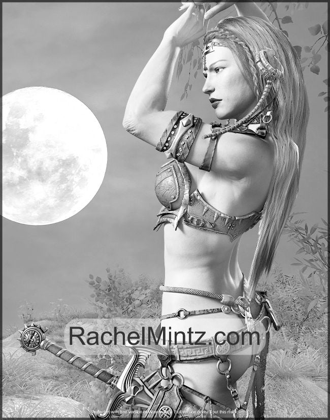 Sexy Fantasy Warriors - Grayscale Coloring Book For Adults Minimal Exotic Outfits (Digital PDF Book)