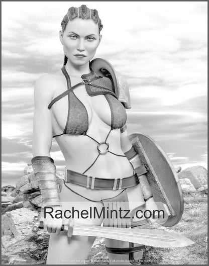 Sexy Fantasy Warriors - Grayscale Coloring Book For Adults Minimal Exotic Outfits (Digital PDF Book)