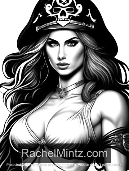 Sexy Pirates - Grayscale Gorgeous Women Pirates, Luscious Sailors, AI Art Designs (Printable PDf Book) Rachel Mintz