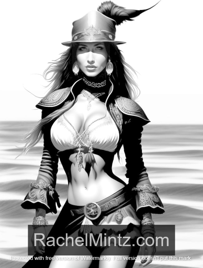 Sexy Pirates - Grayscale Gorgeous Women Pirates, Luscious Sailors, AI Art Designs (Printable PDf Book) Rachel Mintz
