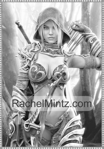 Sexy Fantasy Warriors - Alluring Women In Minimal Exotic Outfits For Adults (Age 21+) Grayscale Printable Coloring Book