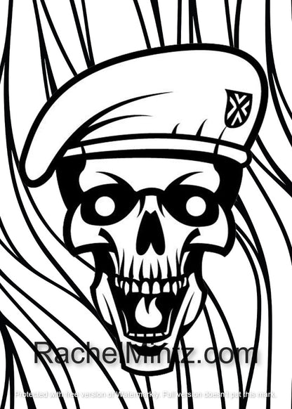 Sharp Skulls - Large Print, Horror, Halloween PDF Coloring Book