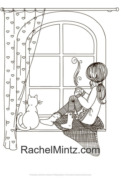 Single Girl - Happy Optimistic Sketches Coloring (PDF Book) Rachel Mintz