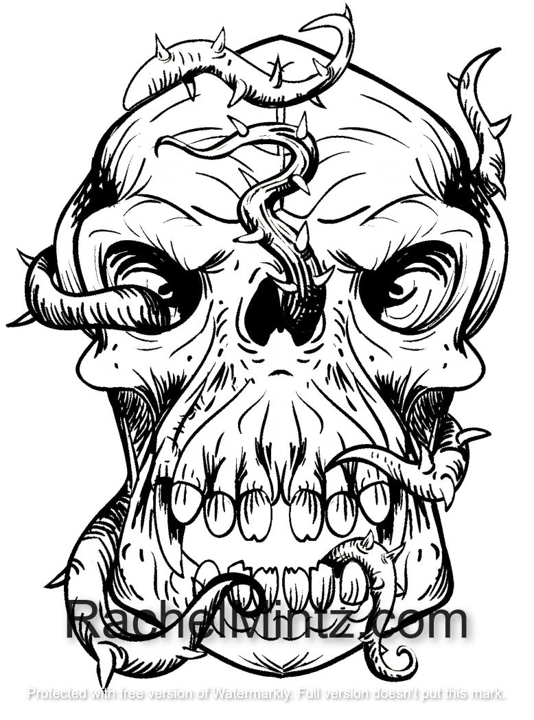 Skull & Dagger - Hell Skulls, Crossed Bones, Gothic Designs Coloring (PDF Book)