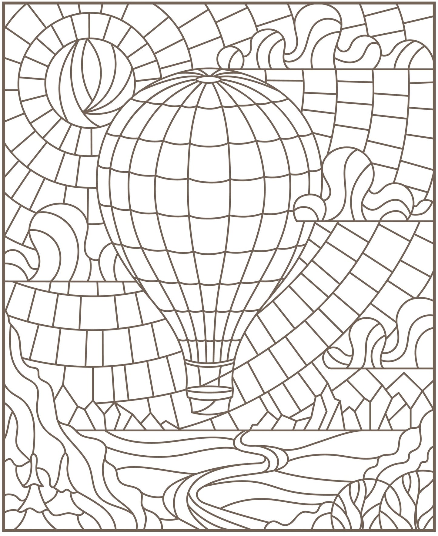 Stained Glass Art Scenic Landscapes, Mosaic Ocean, Picturesque Castles & Ships PDF Coloring Book
