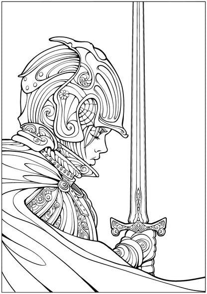 Swords Fantasy Warriors - Spartans, Valkyries, Legendary Vikings Coloring Book For Adults